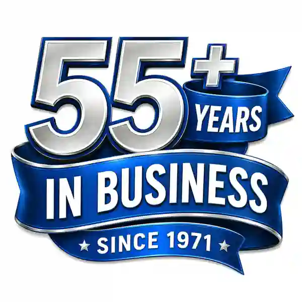 Badge with text: 55+ YEARS IN BUSINESS SINCE 1971
