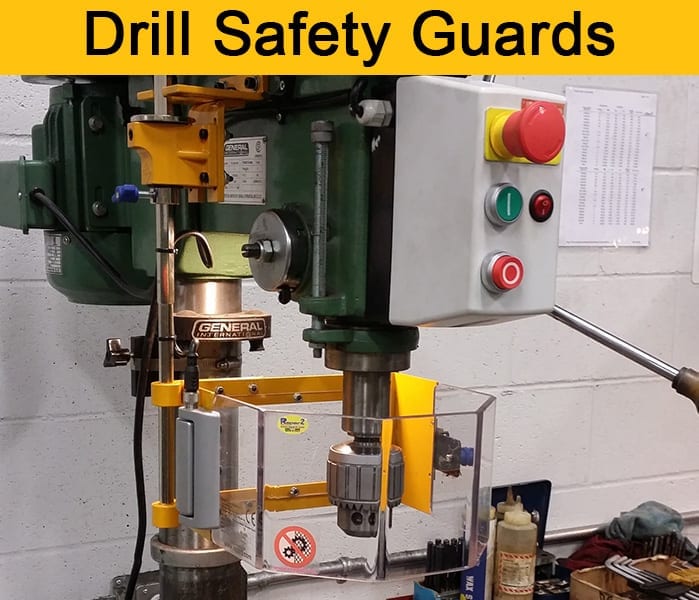 Drill press safety shields