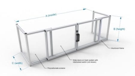 Protecteur de sécurité pour meuleuse de surface avec portes coulissantes. Se fixe directement sur la table.