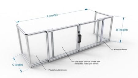 A Surface grinder safety guard with sliding doors. Attached directly to table.