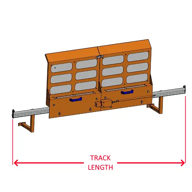 Technical drawing of the track length of a Ferndale Safety cylindrical grinder guard.