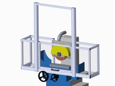 A CAD drawing of a safety system on a surface grinder.