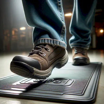 Person walking on a pressure-sensitive safety mat
