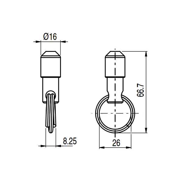 Dimensional drawing of rope switch end clamp from pizatto