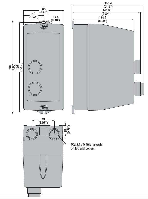 Box dimensions of the Ferndale Safety anti-restart device.