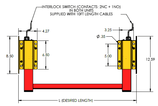 Dimensional overview of the Ferndale Safety stop pedal