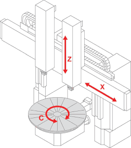 A drawing of a vertical turret lathe